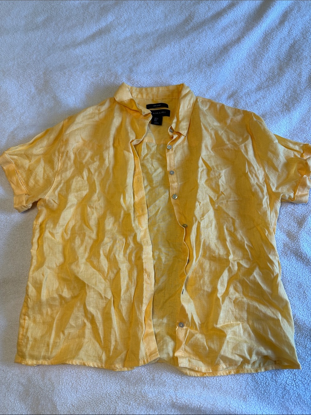 Tahari Yellow Short-Sleeve Button-Down Linen Shirt